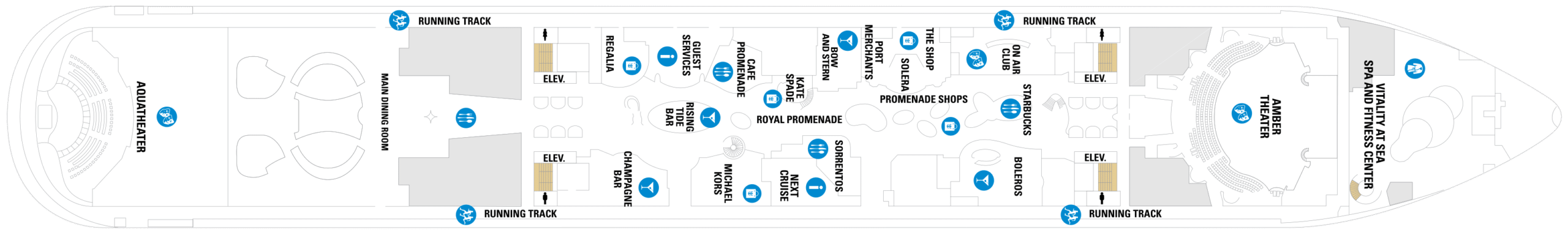 Cruise met Royal Caribbean's Allure of the Seas. Bekijk het hele dekkenplan op Cruise2Travel. Boek nu!