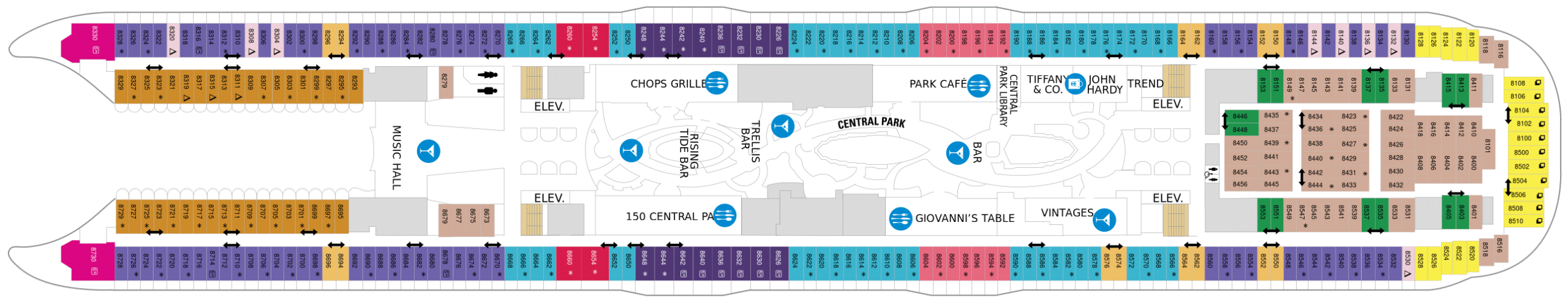 Cruise met Royal Caribbean's Oasis of the Seas. Bekijk het hele dekkenplan op Cruise2Travel. Boek nu!