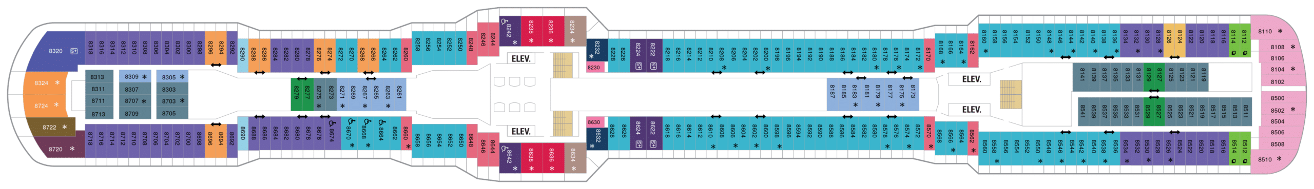 Cruise met Royal Caribbean's Ovation of the Seas. Bekijk het hele dekkenplan op Cruise2Travel. Boek nu!