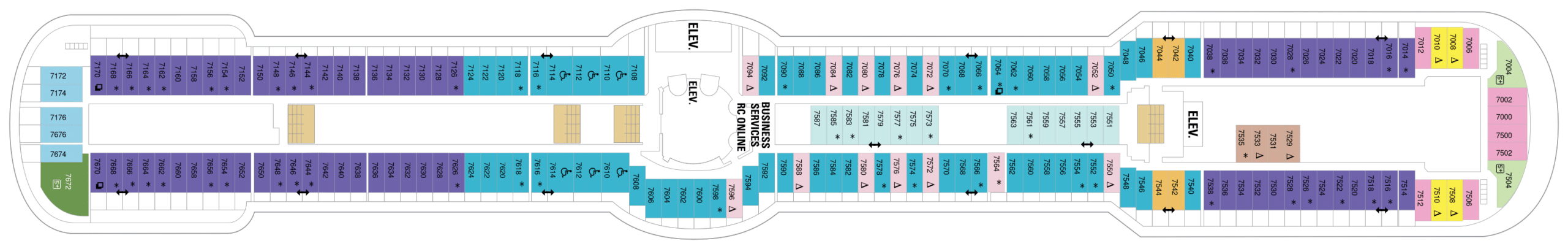 Cruise met Royal Caribbean's Serenade of the Seas. Bekijk het hele dekkenplan op Cruise2Travel. Boek nu!