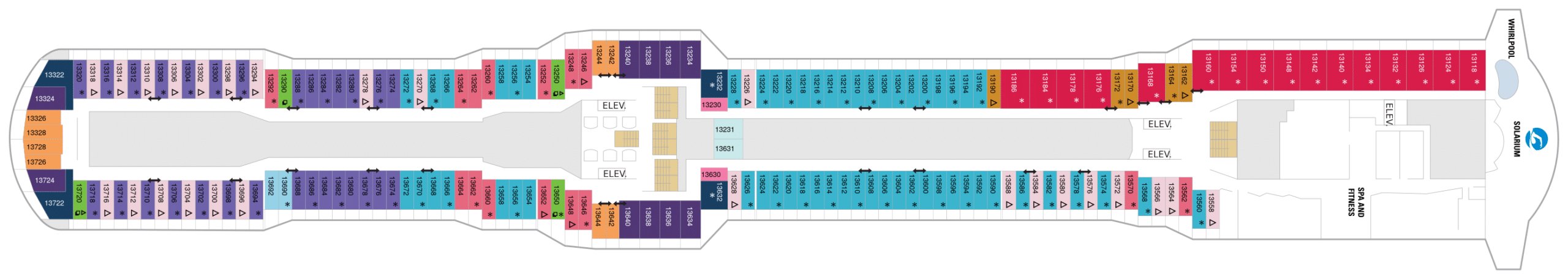 Cruise met Royal Caribbean's Spectrum of the Seas. Bekijk het hele dekkenplan op Cruise2Travel. Boek nu!