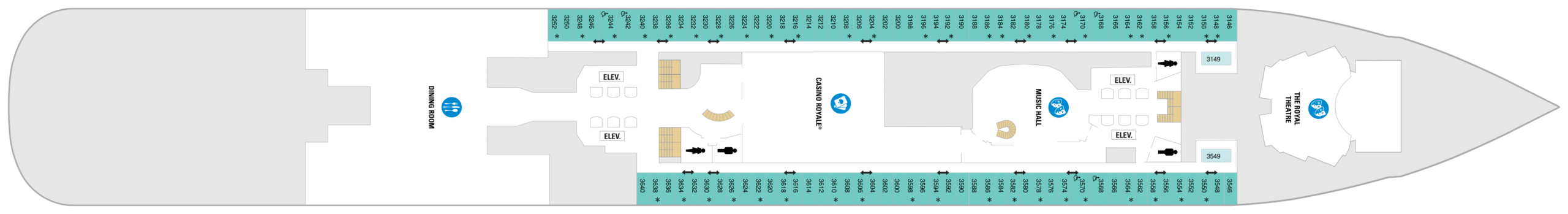 Cruise met Royal Caribbean's Spectrum of the Seas. Bekijk het hele dekkenplan op Cruise2Travel. Boek nu!