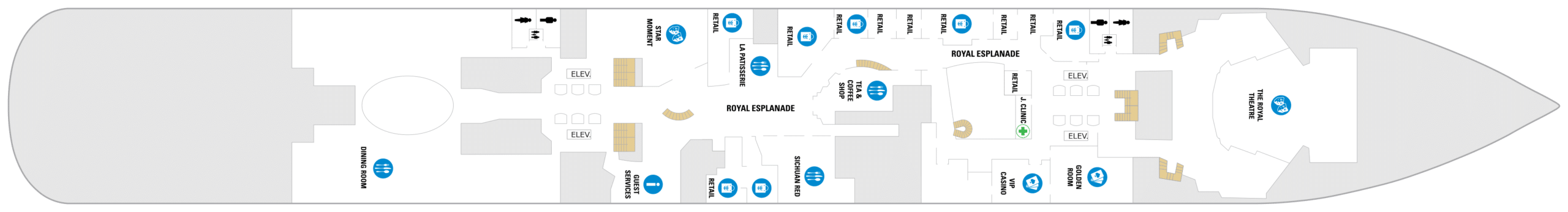 Cruise met Royal Caribbean's Spectrum of the Seas. Bekijk het hele dekkenplan op Cruise2Travel. Boek nu!