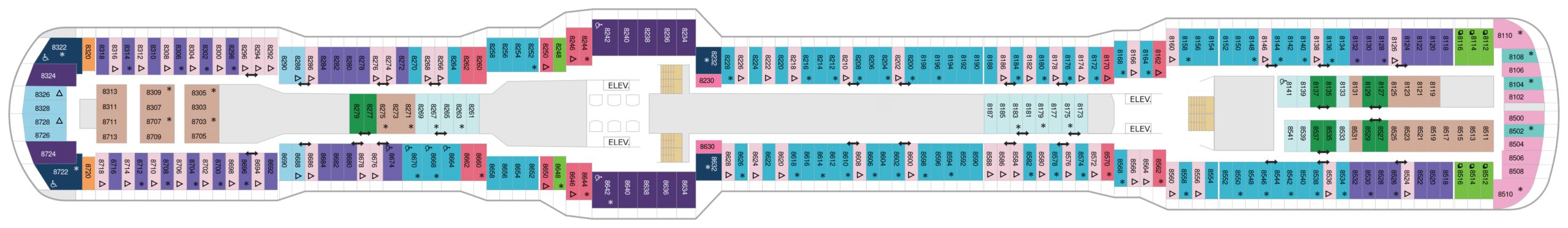 Cruise met Royal Caribbean's Spectrum of the Seas. Bekijk het hele dekkenplan op Cruise2Travel. Boek nu!