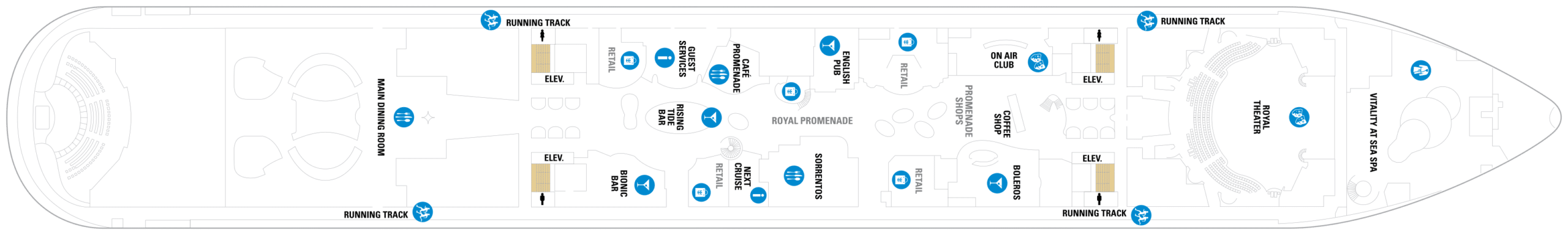 Cruise met Royal Caribbean's Symphony of the Seas. Bekijk het hele dekkenplan op Cruise2Travel. Boek nu!