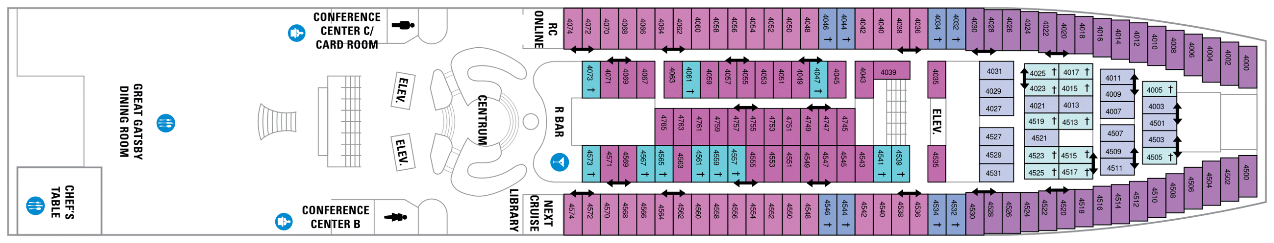 Cruise met Royal Caribbean's Grandeur of the Seas. Bekijk het dekkenplan op Cruise2Travel. Boek nu!