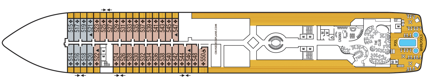 Cruise met Seabourn's Seabourn Encore. Bekijk hier het dekkenplan en bekijk het complete cruise aanbod op Cruise2Travel