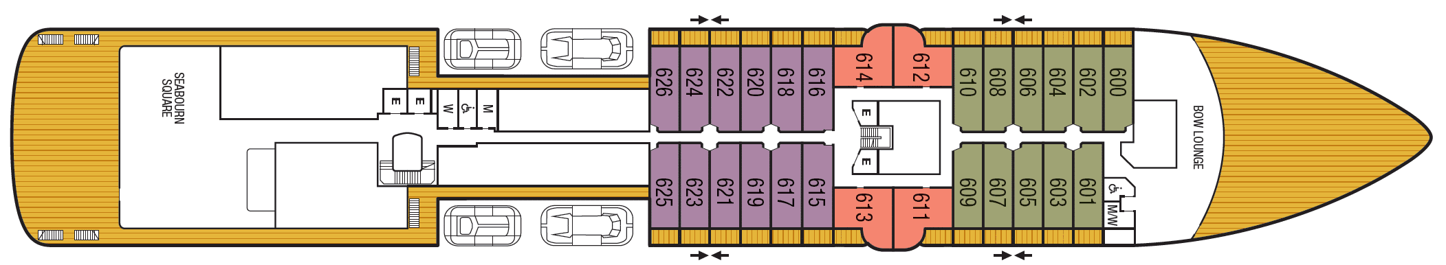 Cruise met Seabourn's Seabourn Pursuit. Bekijk hier het dekkenplan en bekijk het complete cruise aanbod op Cruise2Travel